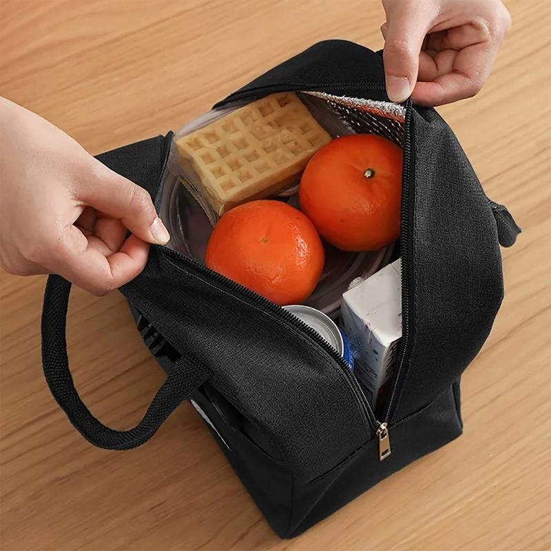 Black Cationic Insulated Lunch Bag, Thermal Food Tote for Work School Picnic, Portable Cooler Bag 1-Pack