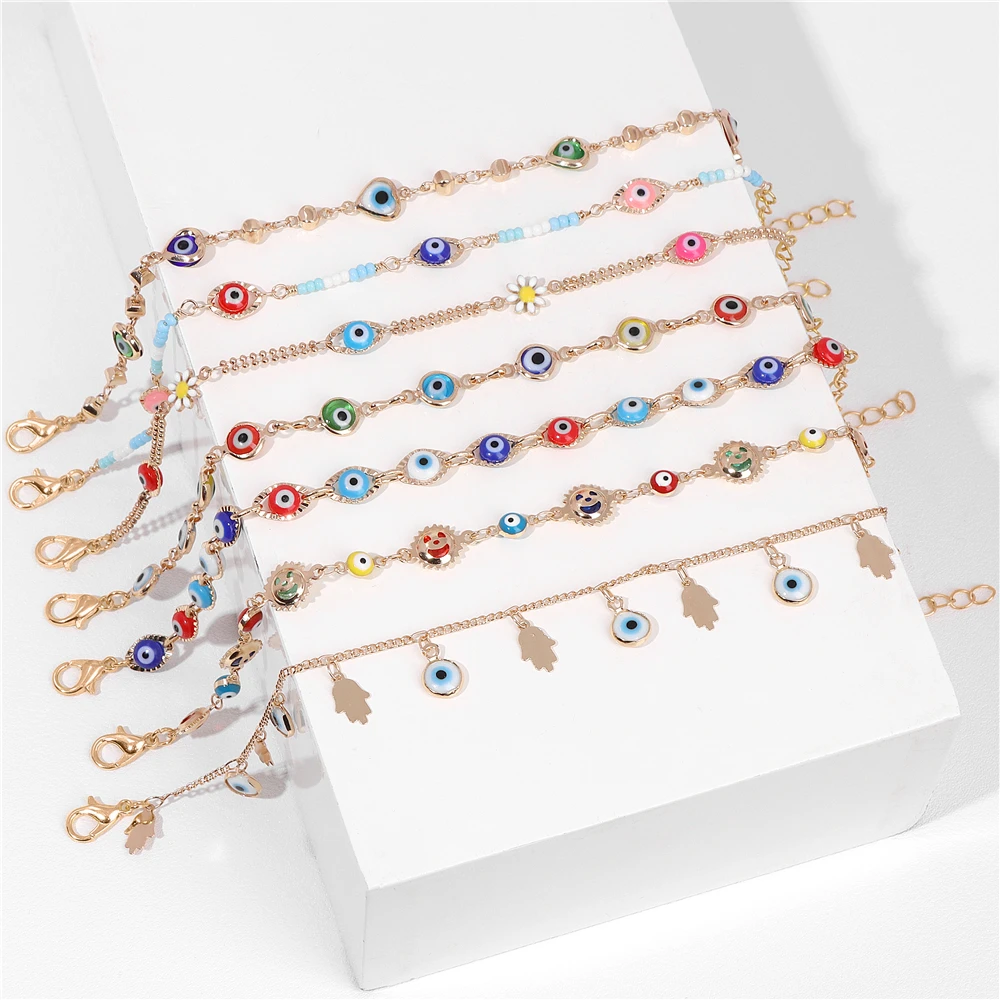 New Fashion Colorful Evil Eye Bracelets Adjustable Gold Color Alloy Enamel Chain Bracelets For Men And Women Girl Jewelry Gifts