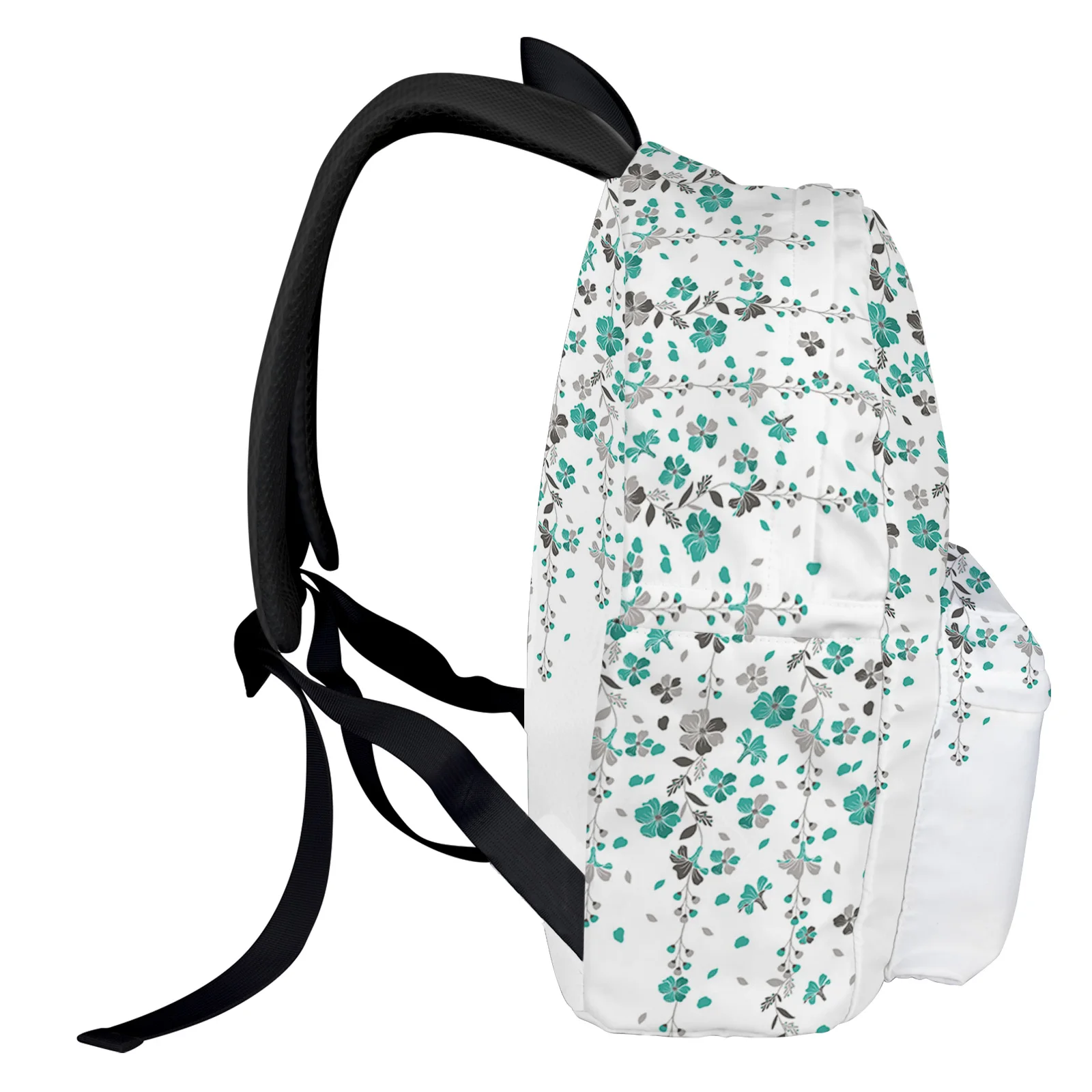 Teal Grey Floral White Student School Bags Laptop Custom Backpack For Men Women Female Travel Mochila