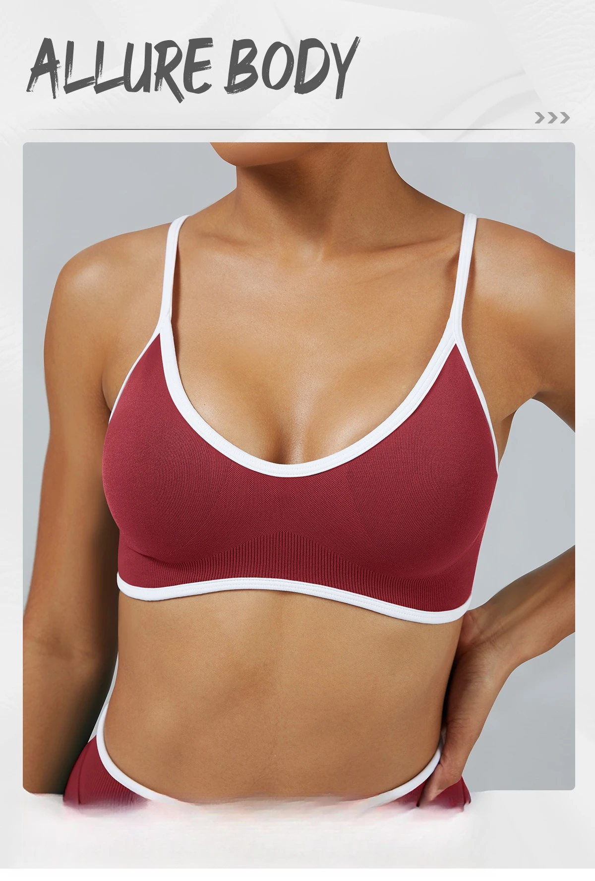 Nahtloser Damen-Sport-BH mit Farbblockdesign, Outdoor-Fitness-Kurztop, sexy rückenfreier Strick-BH mit Brustpolster und Trägern für den Sommer – Detail 3
