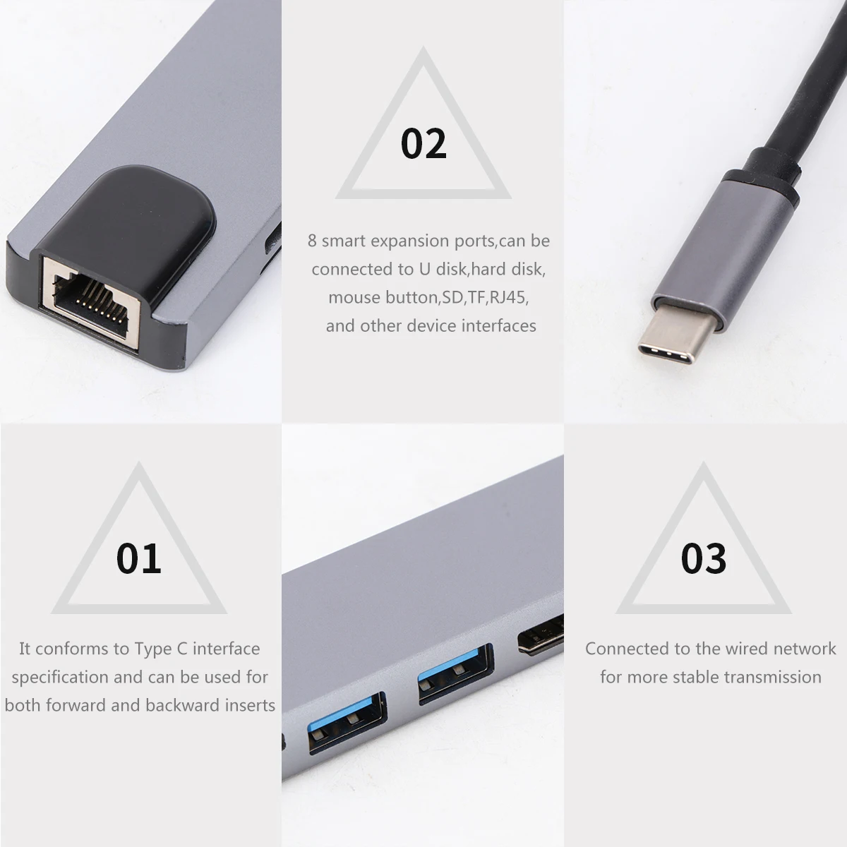 

Концентратор USB 3,0, адаптер 4K Type C, док-станция расширения типа C для концентратора, док-станция, компьютерная периферия