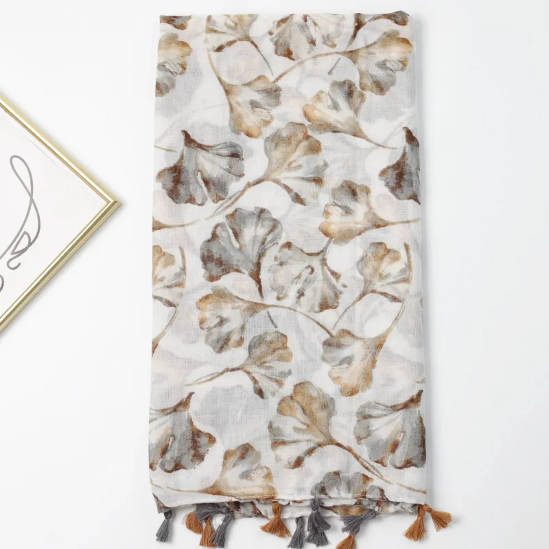 

Осенний падающий шарф с гинкго Бали, шелковый шарф с живым принтом, летняя дорожная шаль, модная универсальная