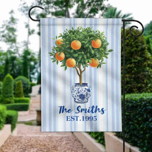 Personalized Preppy Chinoiserie Topiary Flag, Topiary Southern Ginger Jar Flag