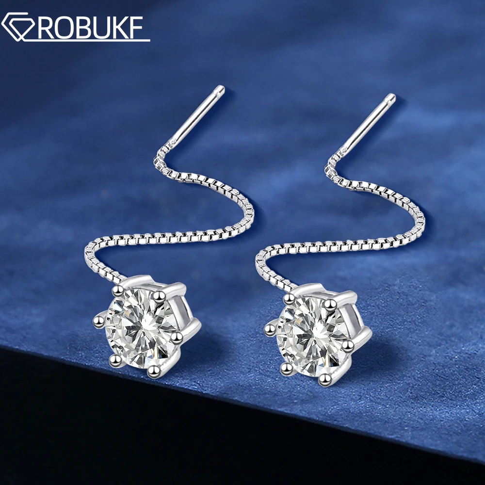 

S925 Sterling Silver Earring Plated Pt950 1CT-2CT Moissanite Ear Wire Classic Six-claw D Color Engagement Fine Jewelry For Women