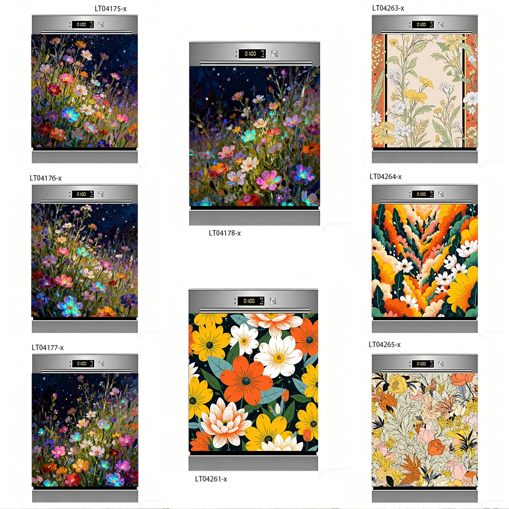 Pegatina para lavavajillas Night Garden, arte de flores silvestres coloridas, decoración impermeable y extraíble para electrodomésticos de cocina