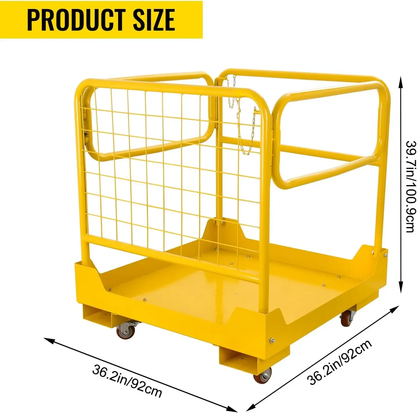 Forklift Safety Cage 36''x36'' Forklift Work Platform 1200 LBS Capacity with 4 Universal Swivel Wheels Collapsible Lift Basket