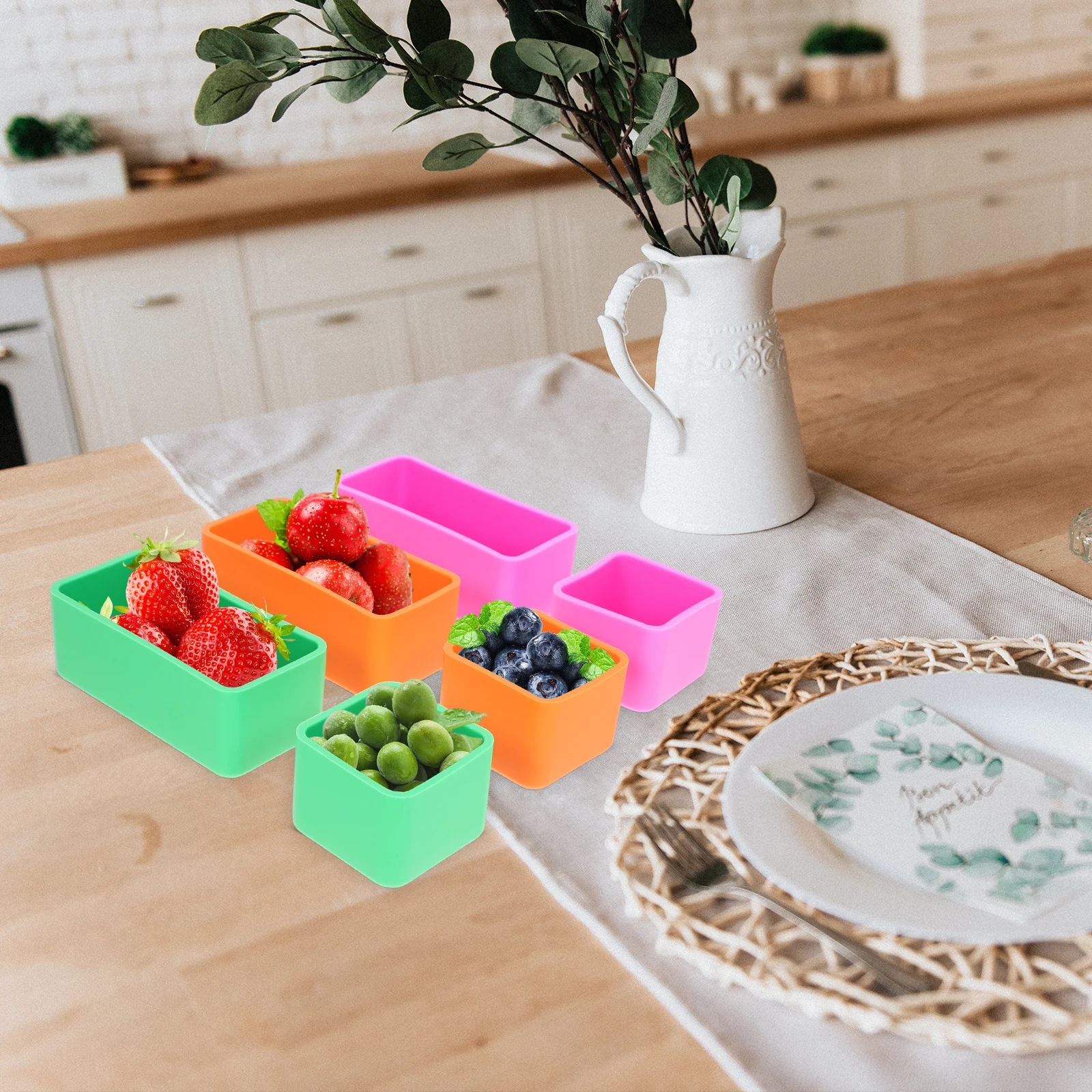 

6Pcs Reusable Bento Box Dividers Silicone Food Separator Multi Function Compact Container for Travel Camping Meals