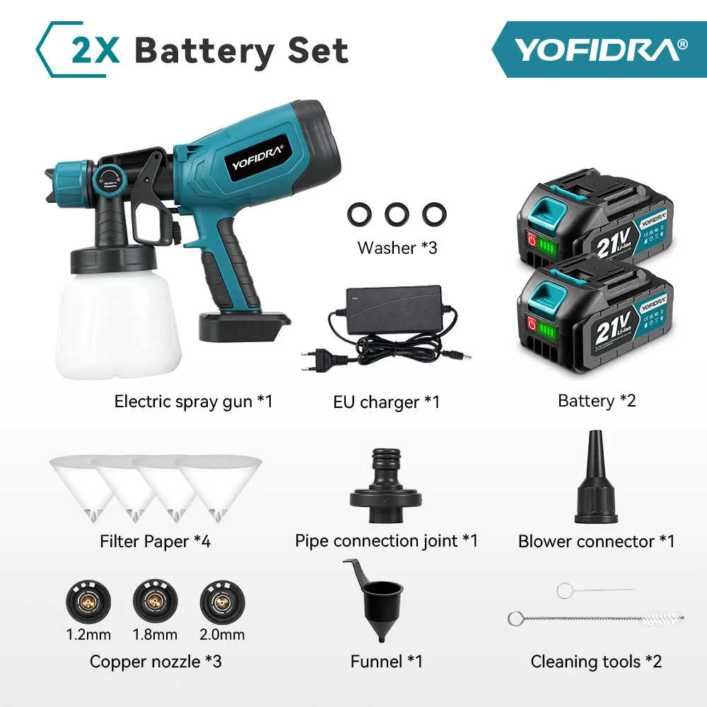 YOFIDRA 1000ML Elektrische Spritzpistole Kabellose Sprühgerät für Zuhause Auto Möbel Stahlbeschichtung Airbrush für Makita 21V Akku
