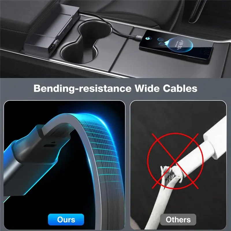 A65P-USB Hub For Tesla Model Y 2020-2024 Model 3 2020-2023 Center Console Fast Docking Station With Retractable Cable