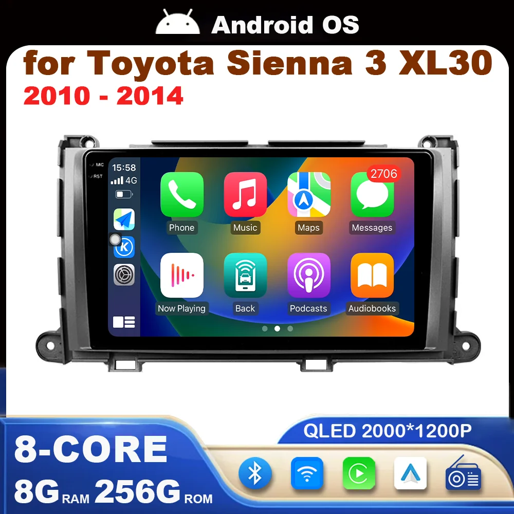 

IPS Screen Navigation GPS Head Unit WiFi for Toyota Sienna 3 XL30 2010 - 2014 Android OS Car Audio Multimedia Player BT No 2 din