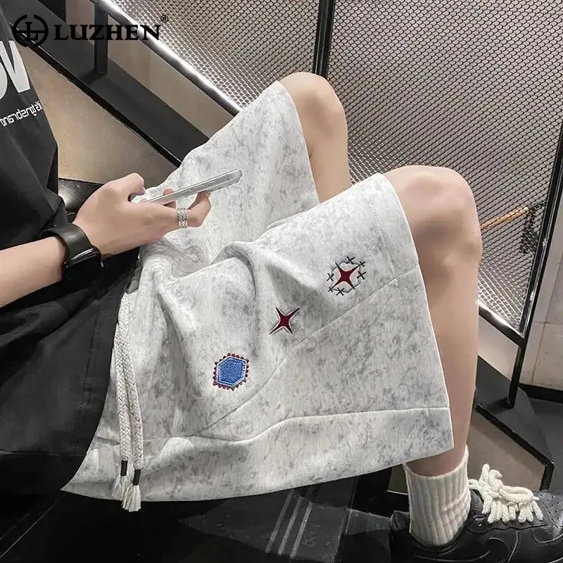 LUZHEN Straight 2026 New Original Embroidery Pattern Tie-dyed Design Shorts Men Fashion Elastic Waist Five-pointed Pants JY9194