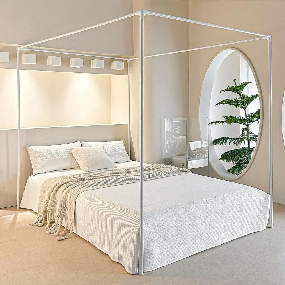 Sturdy Metal Poles, Bed Brackets - Perfect Addition to Metal and Wood Beds or Bedroom Decor Upgrade (White)