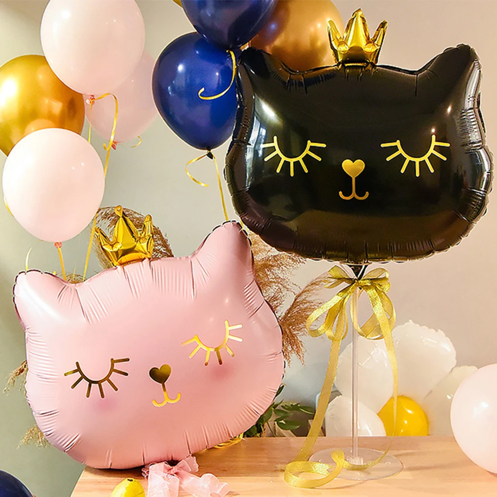 2/4 Stück Rosa Kronen-Katzen-Folienballon Niedlicher Cartoon Schwarzer Miau Haustier-Ballon Katzen-Tier-Party Geburtstagsdekoration Baby-Shower-Zubehör – Detail 8