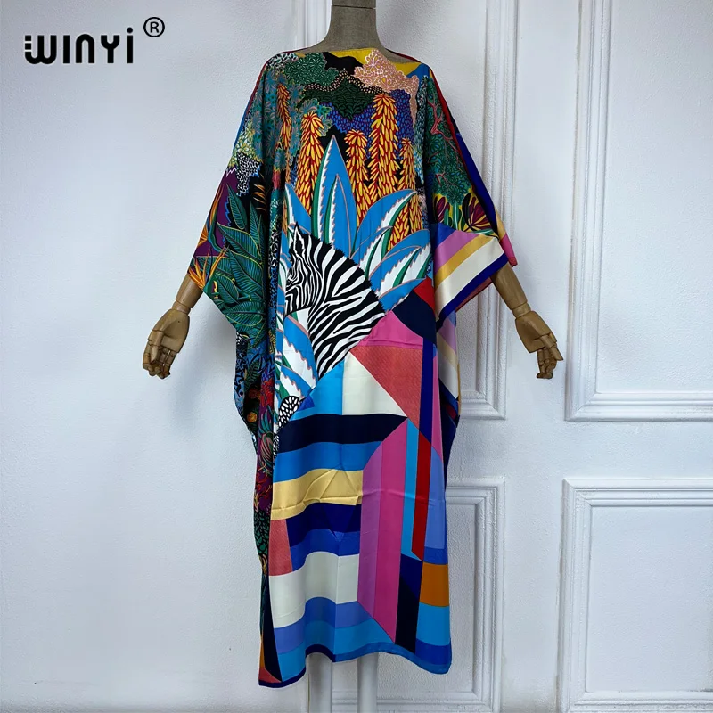 WINYI new high quality Print kaftan fashion africa clothing beach cover up outfits for women evening dress party muslim dress