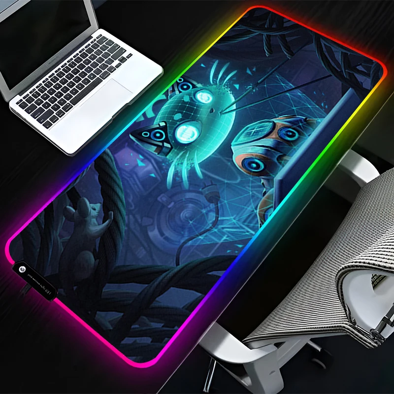 

RGB LED Mouse Pad Computer Desk Accessories Mouse Mat Rubber Keyboard Pad Non Slip L-league Of Legends Yuumi Mousepad Desk Mat