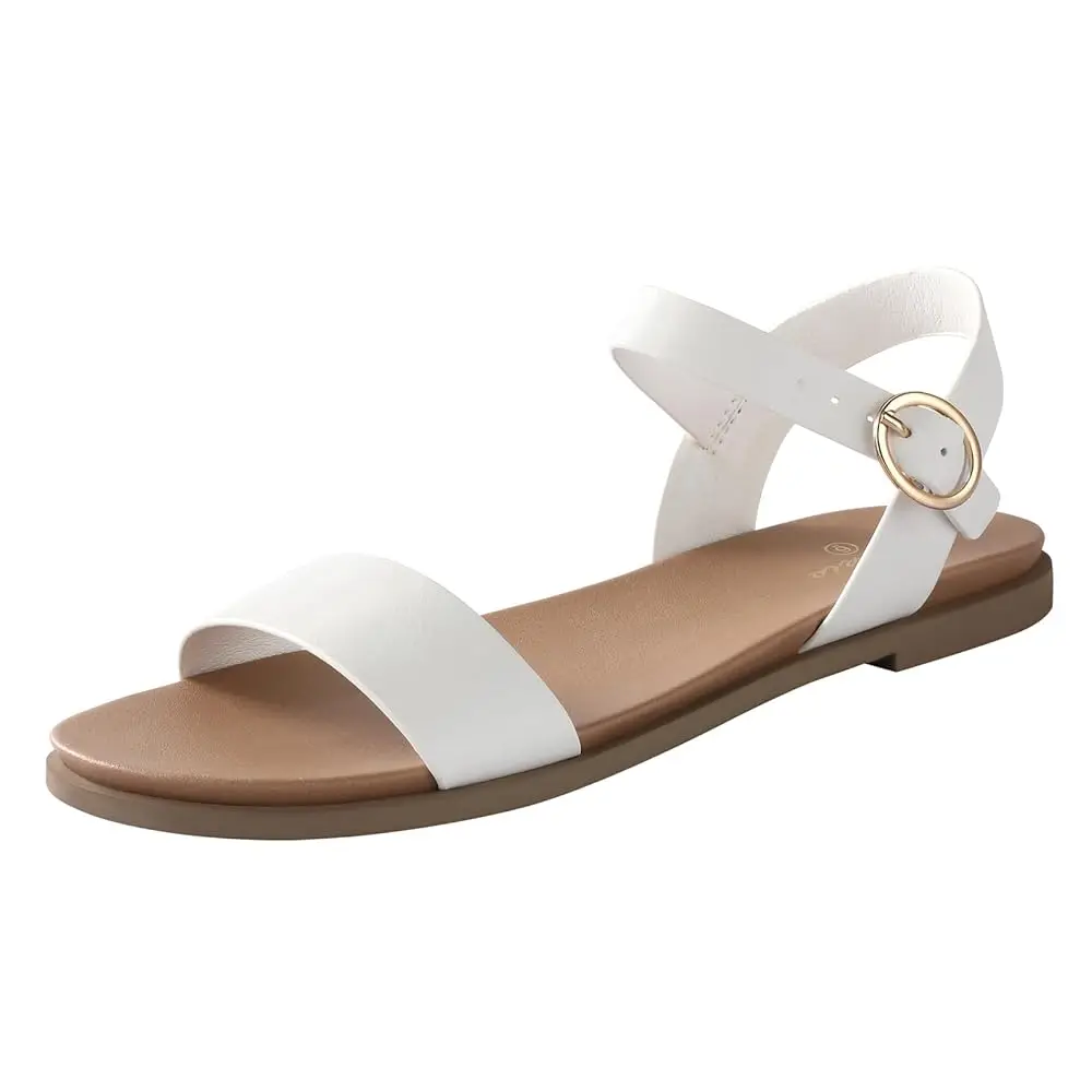 

Женские летние пляжные сандалии с ремешком на щиколотке, на плоской подошве, с открытым носком, с одной лямкой и пряжкой, удобные, черно-белые, модель 2026