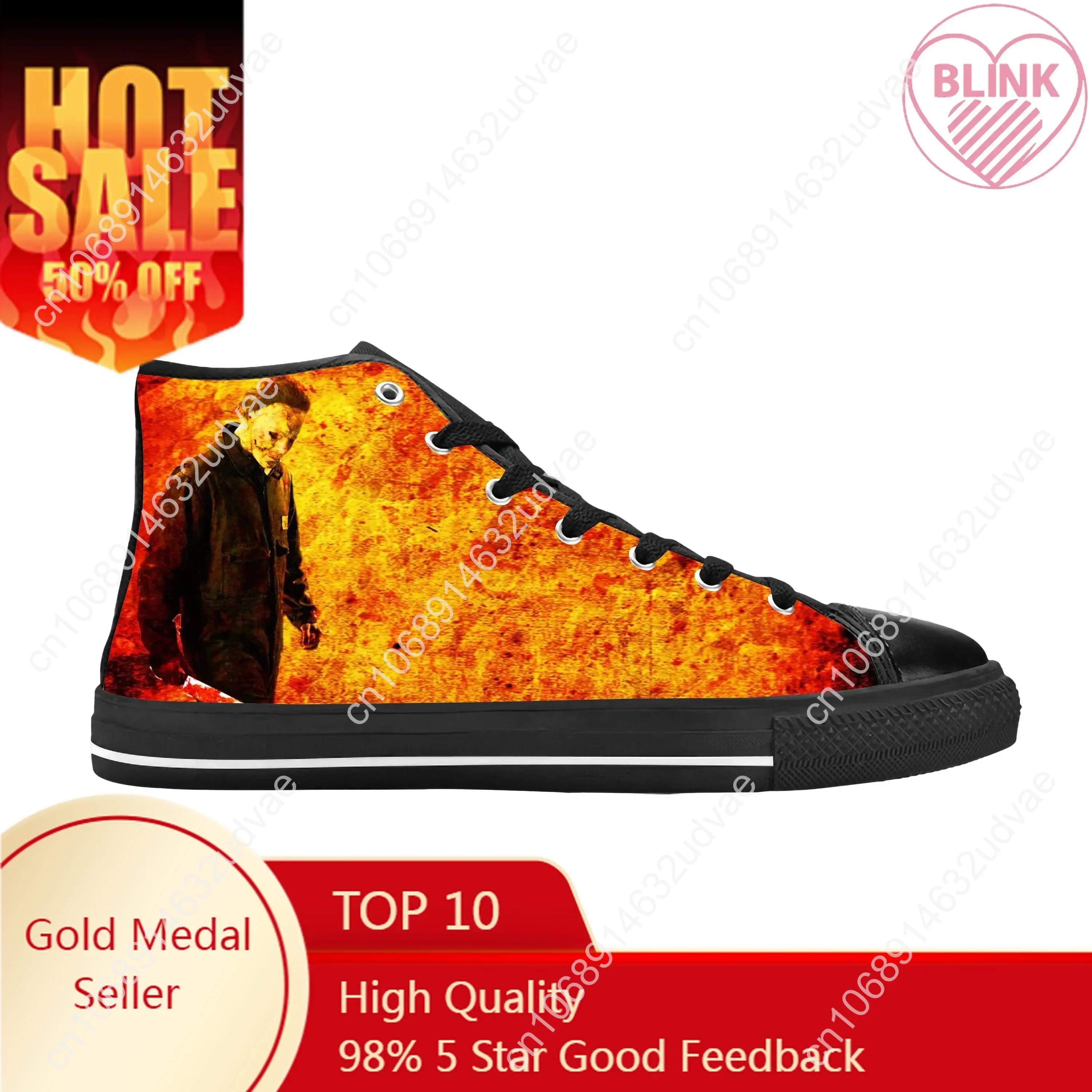 

Myers Horror Scary Movie Gothic Halloween Michael Casual Cloth Shoes High Top Comfortable Breathable 3D Print Men Women Sneakers