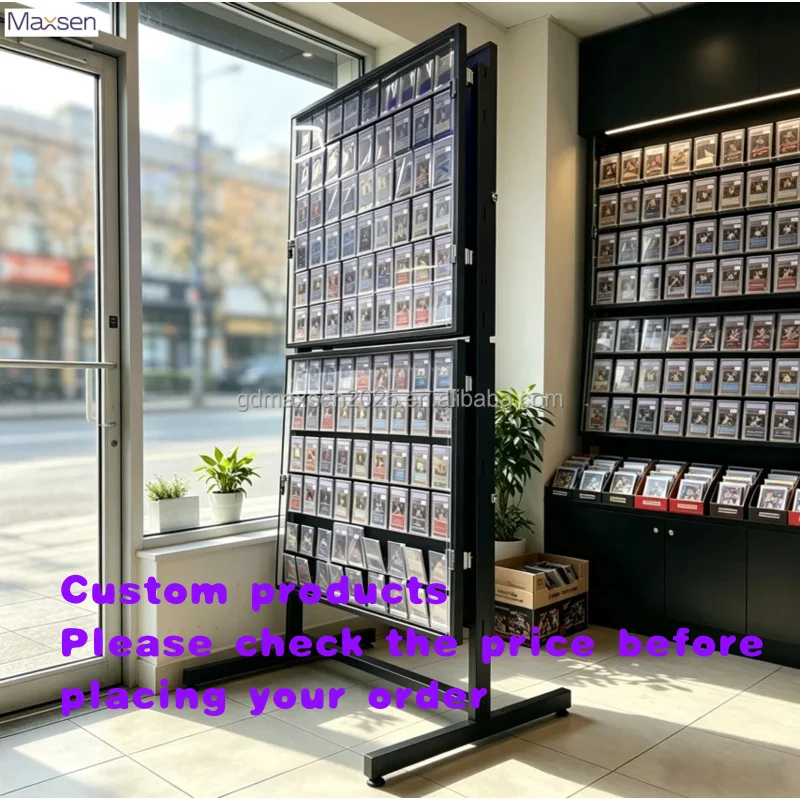 custom.Trading Card Shop Display Cabinet Floor Double-Sided Acrylic Dust-Proof Display Shelf Sports Graded Collectible Card Reta