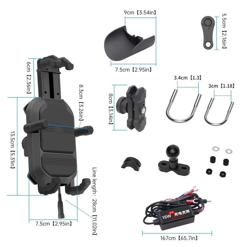 Motorcycle Phone Holder 15W Wireless Charger QC 3.0 Fast Charger Stand Smartphone Anti-theft Shockproof Bike Cellphone Support