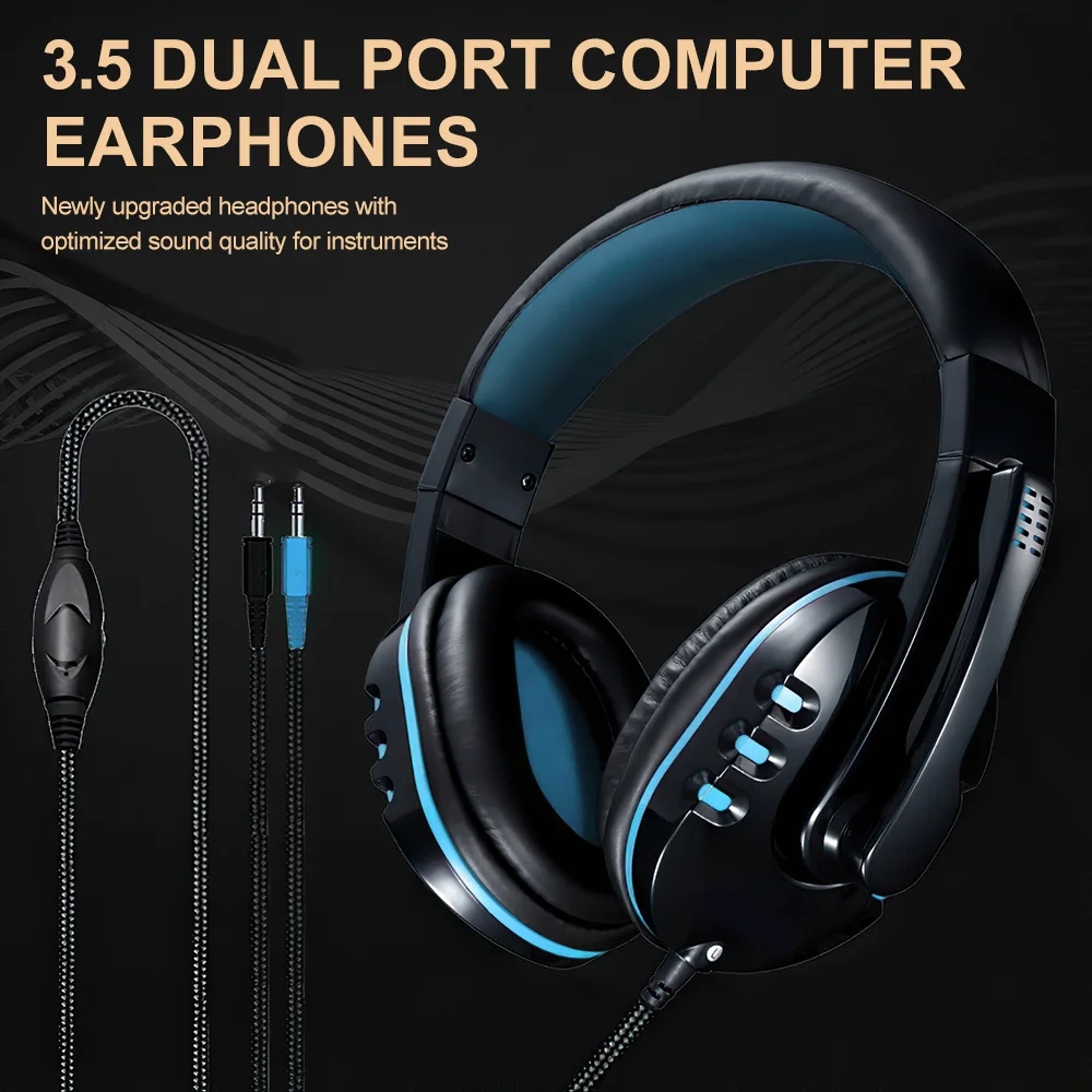 Wired Gaming Headset 3.5mm Dual Port Headphones Bass Stereo Over Ear Headphones with Microphone for PC Computer Gamer Laptop