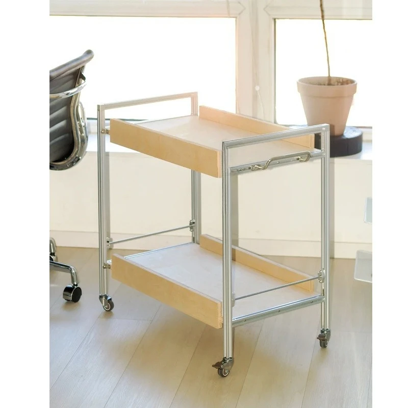 

Aluminum ocean plate cart Nordic simple trolley movable double-layer shelf, a few flowers on the side, a few storage shelves
