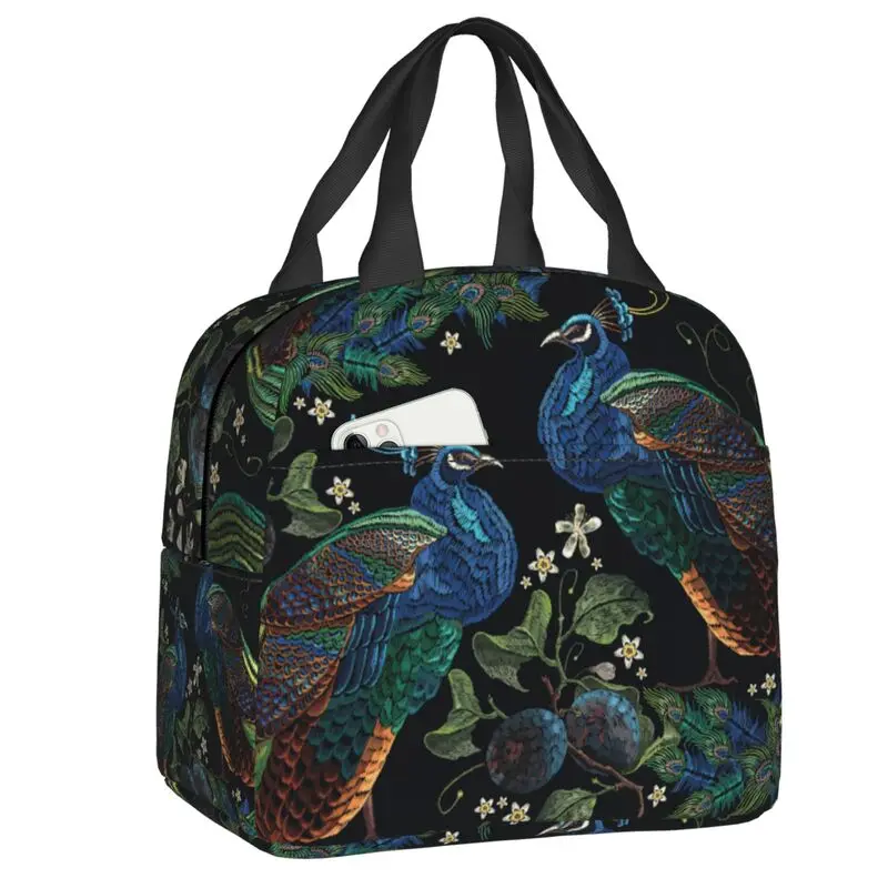 Peacock Insulated Lunch Bags for Women Feather Animal Cute And Beautiful Portable Thermal Cooler Bento Box Kids School Children