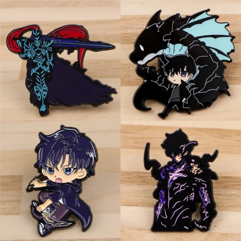 Pins de esmalte de personaje de dibujos animados de niño con espada monstruo de sombra de tono oscuro, broche de solapa de figura genial, insignias para mochila, ropa y atuendo diario