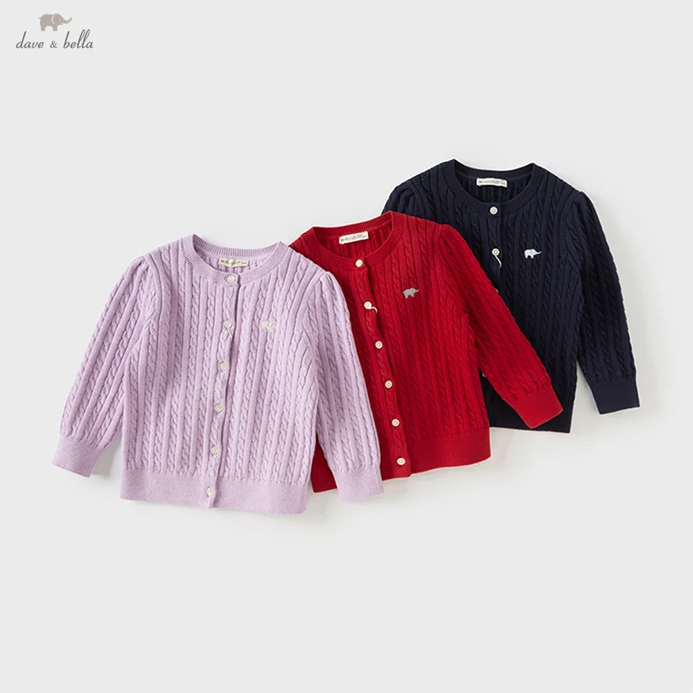 Dave Bella Girls' Sweater Cardigan Autumn Comfortable Casual Sweet Cute Children's Cotton knitted Sweater Outdoor DB3243397-A