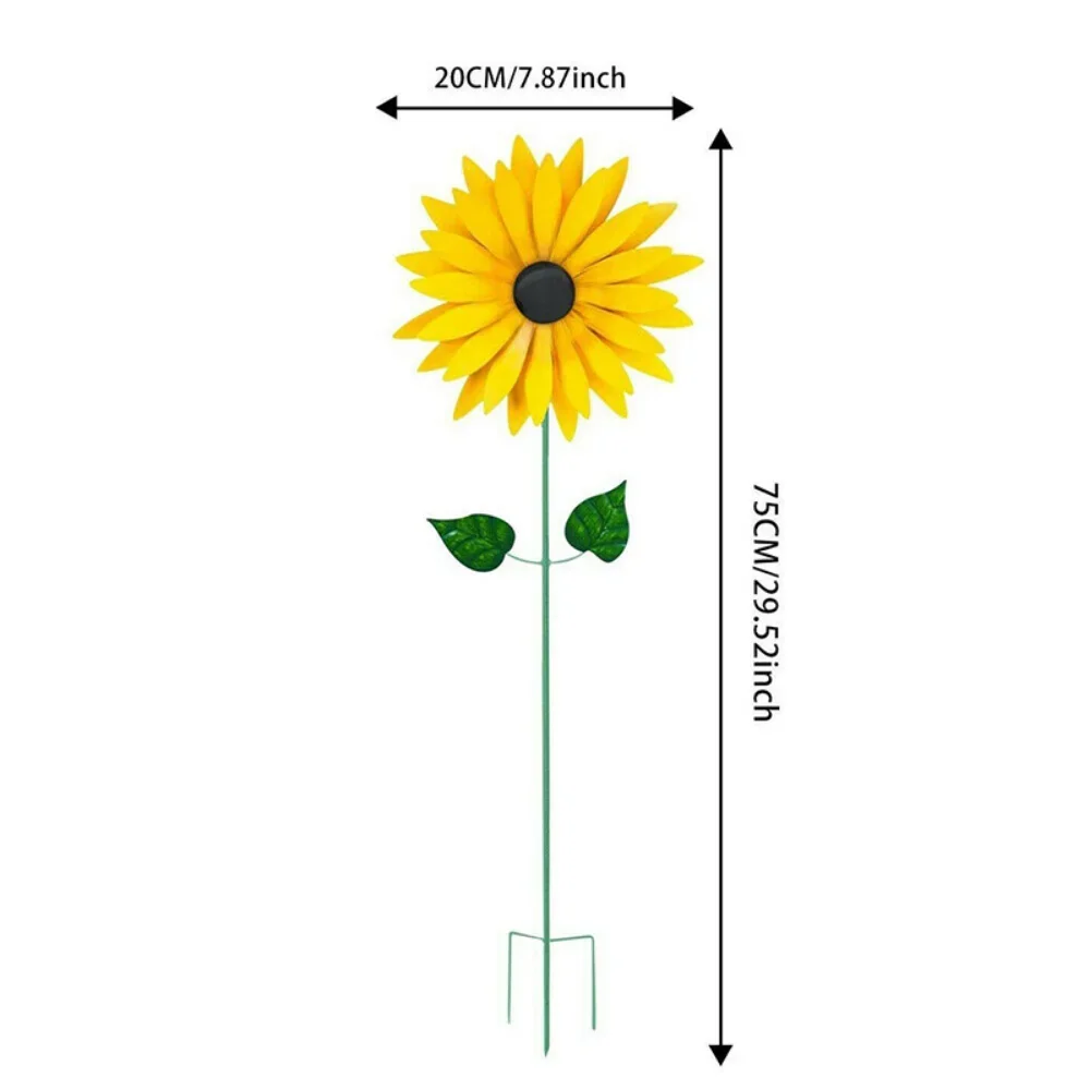 Metal Rotating Sunflower Wind Spinner Sunflower Windmill with Stake Standing Lawn Flower Pinwheel Outdoor Garden Decorations