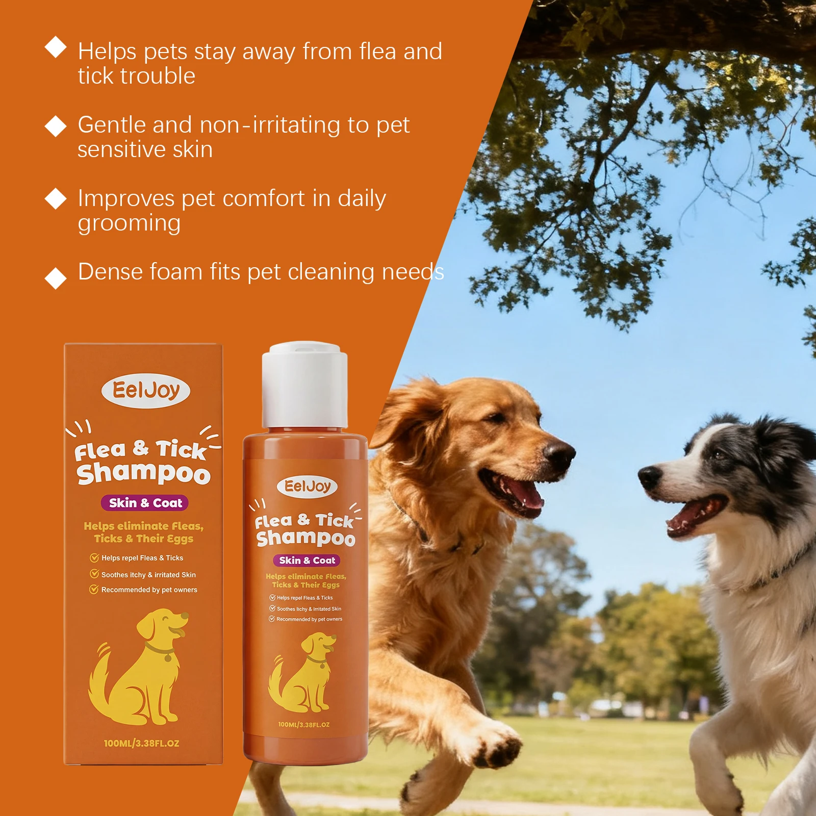 Flea Tick Shampoo for Dogs Cats Moisturizing Eliminate Fleas Ticks Relieve Itching Sooth Skin Long Lasting Pet Grooming Shampoo