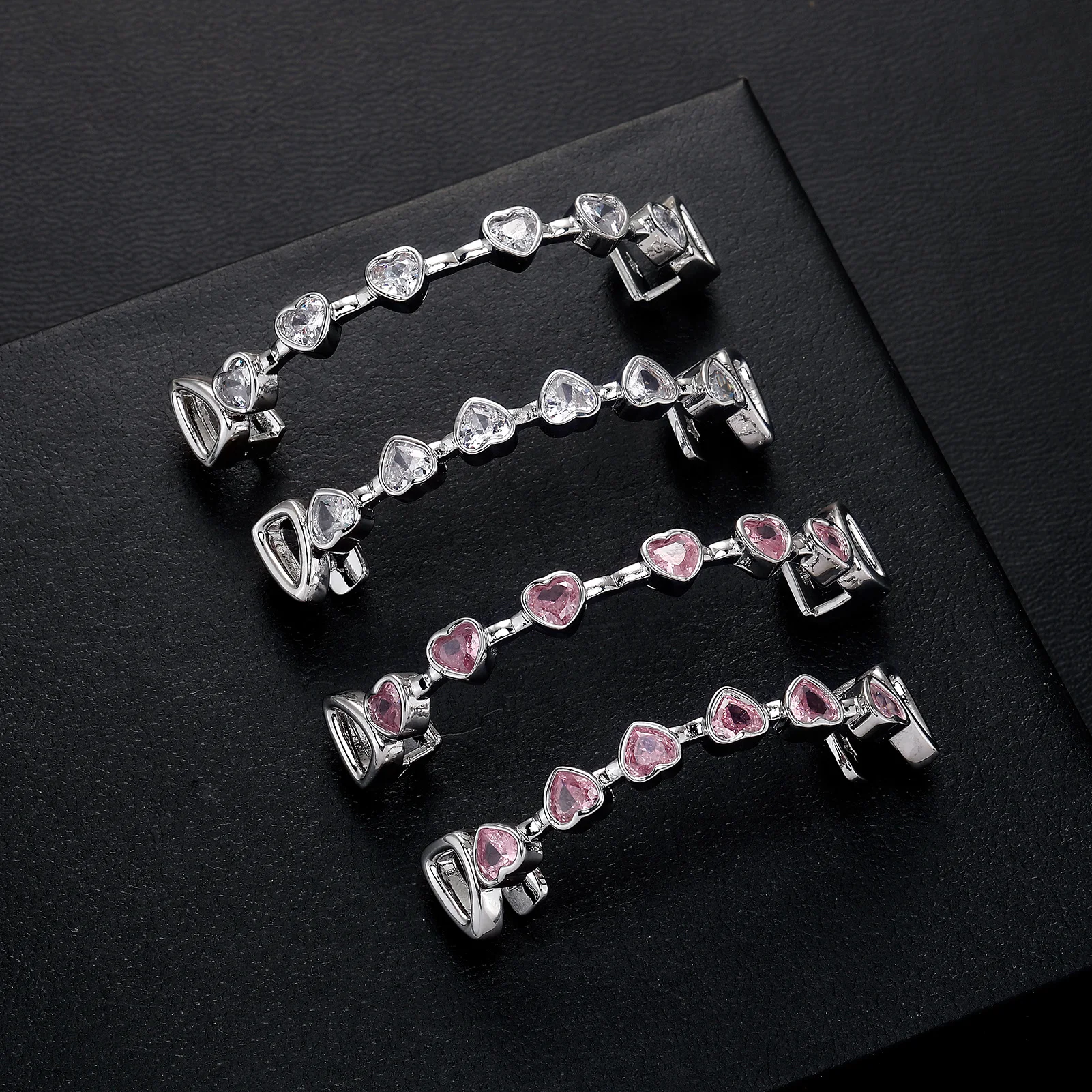 JINAO Wunderschönes, eisrosa CZ-Stein-Grillz-Set mit 8 Zähnen, Glücks-Herz-Design, für Männer und Frauen, Ober- und Unterkiefer, glänzender Stern-Grill, Punk-Rapper, Weihnachten – Detail 9