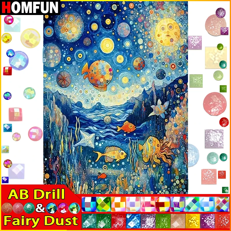 

HOMFUN сказочная пыль AB Diy полная квадратная круглая дрель 5D алмазная живопись Алмазная вышивка "Животное рыба" домашний декор подарок