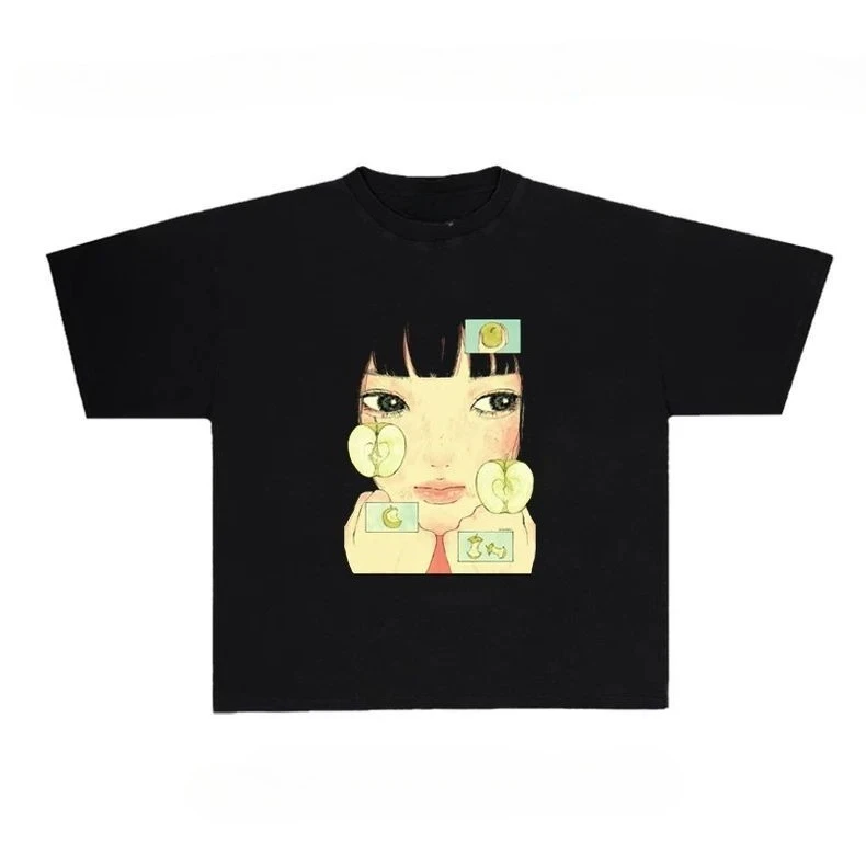 Cute Y2k Girl Graphic Print Autumn Pure Cotton Men's and Women's T-shirt Short Sleeve Street Fashion Trend Clothing Kawaii