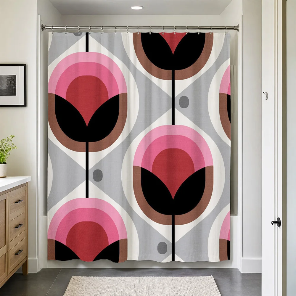 Boho Pink and Brown Abstract Pattern Shower Curtain Bathroom Decor Modern Stylish Water Resistant Shower Curtain