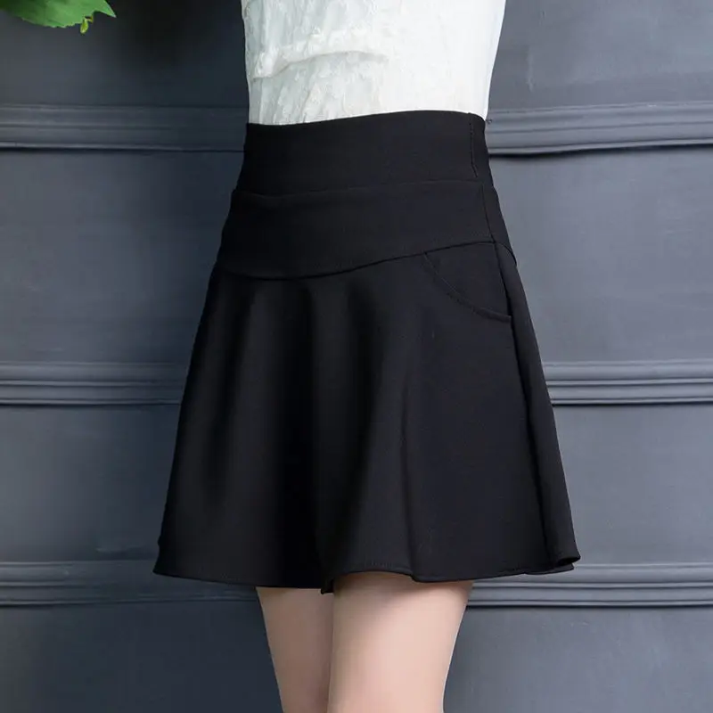 Elegant Spliced Pockets Solid Color All-match Skirts Women Clothing 2024 Summer New Loose Office Lady Elastic High Waist Skirts