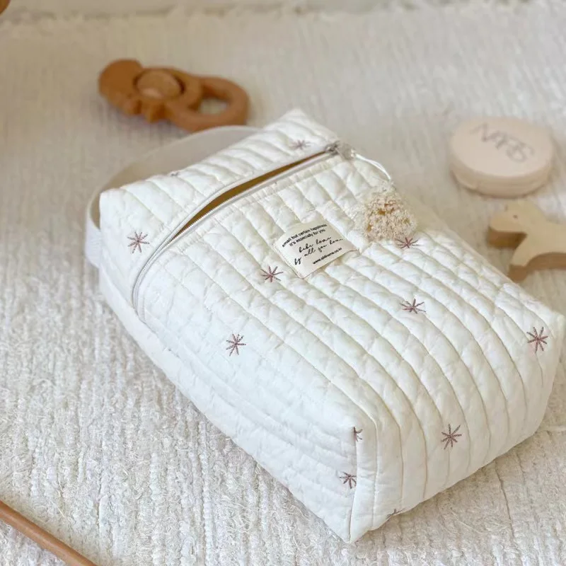 Tas Popok Bayi Portable Berbahan Quilted, Organizer Popok Bayi Bordir, Tas Ibu, Aksesoris Bayi, Tas Penyimpanan Perlengkapan Bayi