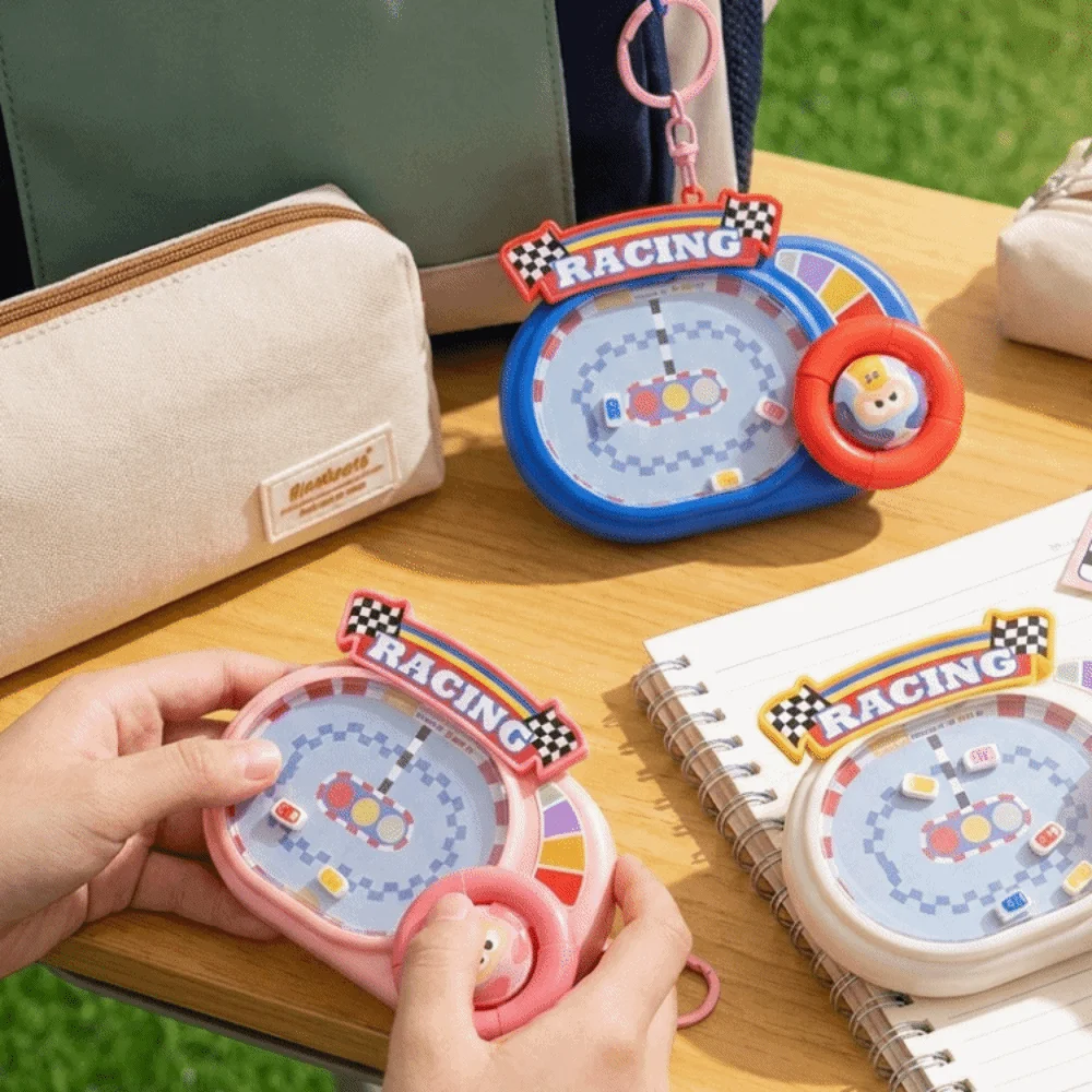 Portable Racing Game Keychain Mini Plastic Handheld Track Car Fidget Keyring Educational Puzzle Cute Cartoon