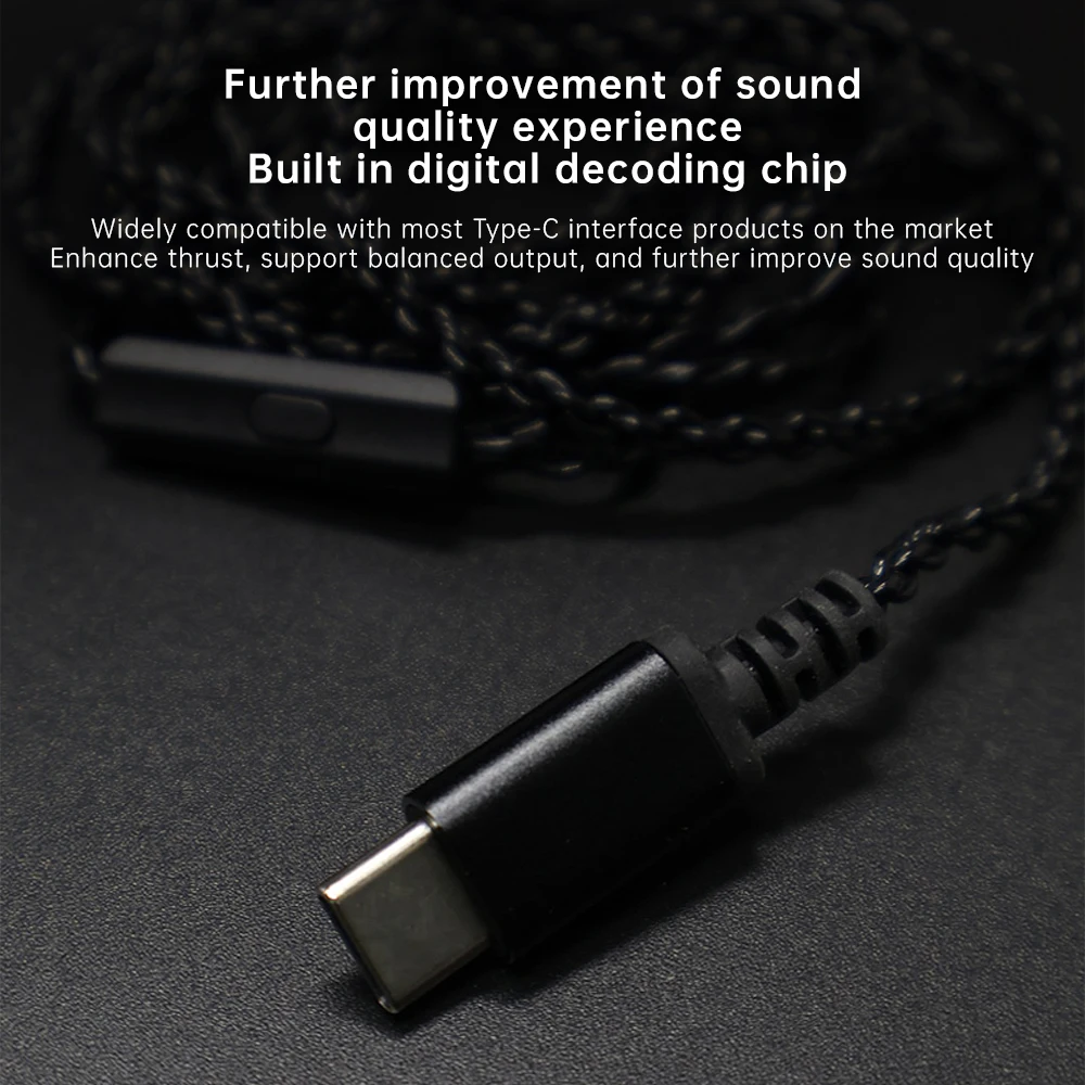 ND D6 Headphone knitting upgrade line TYPE-C interface decoding chip HIFI dual pin 0.75 for Android