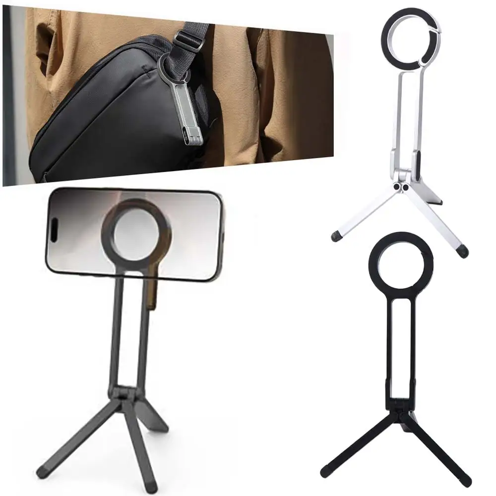 

Foldable Phone Tripod Carabiner Adjustable Creative Magnetic Phone Tripod Lightweight ABS Phone Handle Holder Vlog