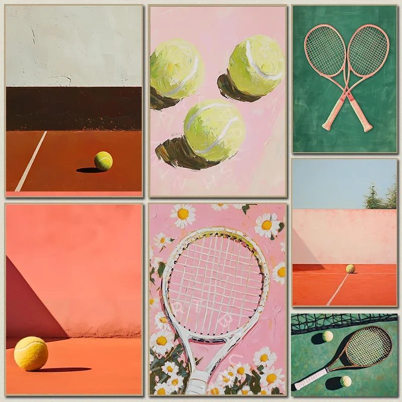 Modern Minimalist Tennis Motion Equipment Art Poster Canvas Prints And Oil Painting Living Room Sports Center Fitness Club Decor