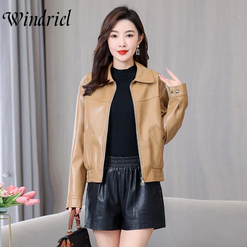 Spring Simple Faux Leather Clothing England Style Fashion Leather Coat Turn-Down Collar Suede Women M-3XL Autumn Jackets Outwear