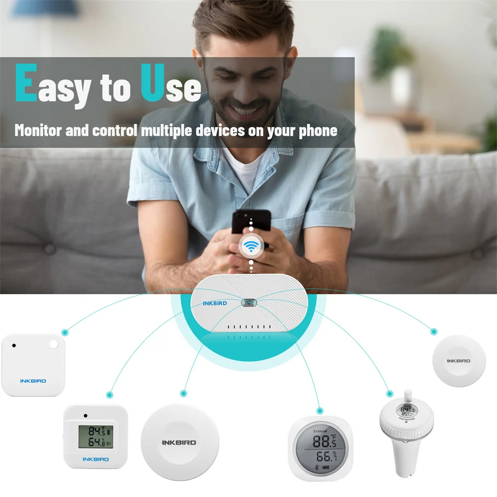 Imagem -03 - Inkbird Wi-fi Gateway Ibs-m1 Portadores Múltiplos Hub Inteligente Controle Remoto Bluetooth & Dispositivos sem Fio com Inkbird Pro App