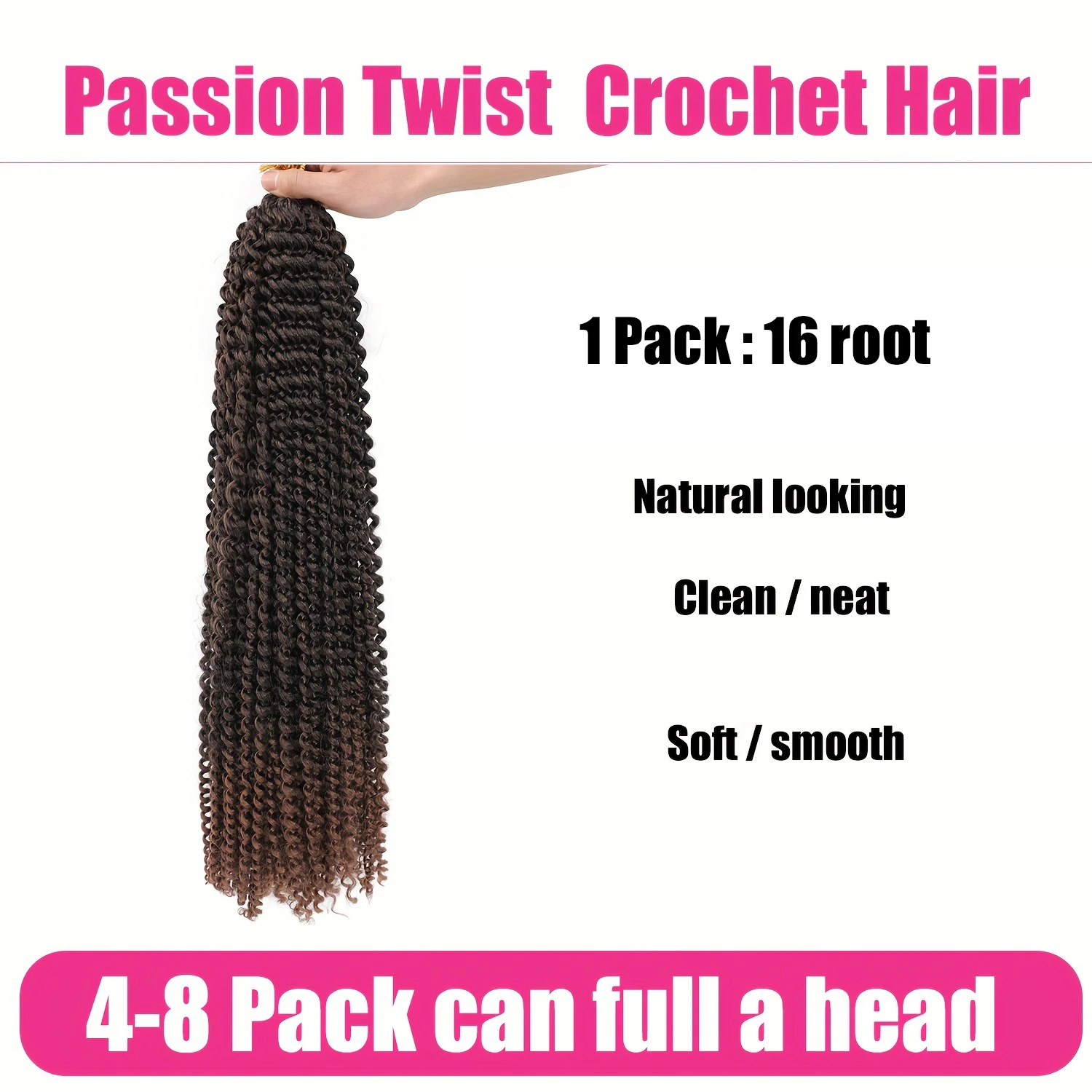 ผมถักเปียแบบแพชชั่นทวิสต์ ลอนน้ำ แบบโครเชต์ ผมยาวสไตล์โบฮีเมียน สำหรับถักเปียแบบแพชชั่นทวิสต์ ทำจากเส้นใยสังเคราะห์