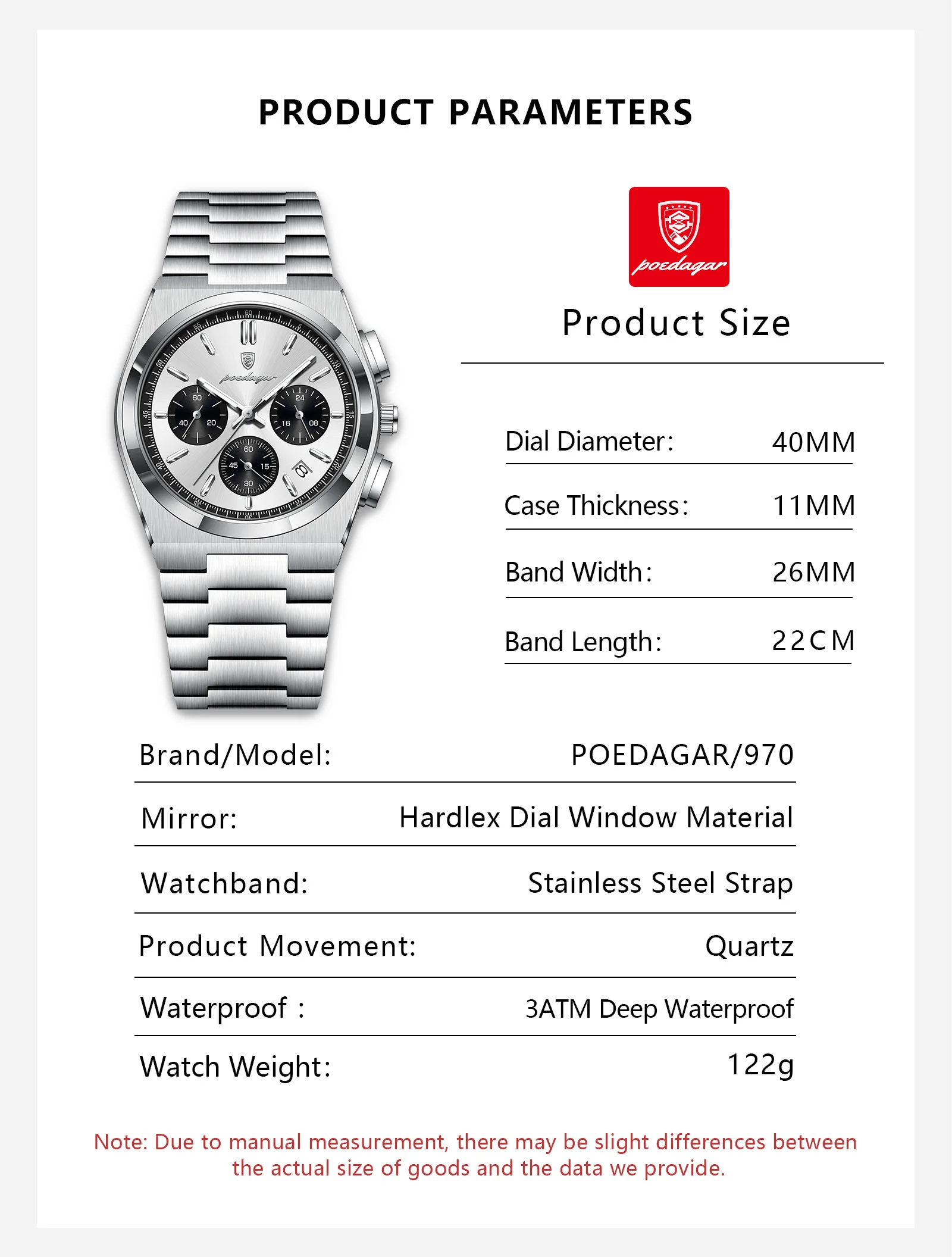 POEDAGAR Top Business Herrenuhr Chronograph Datum Edelstahl Klassische Männeruhr Wasserdicht Leuchtend Quarzuhren für Herren – Detail 10