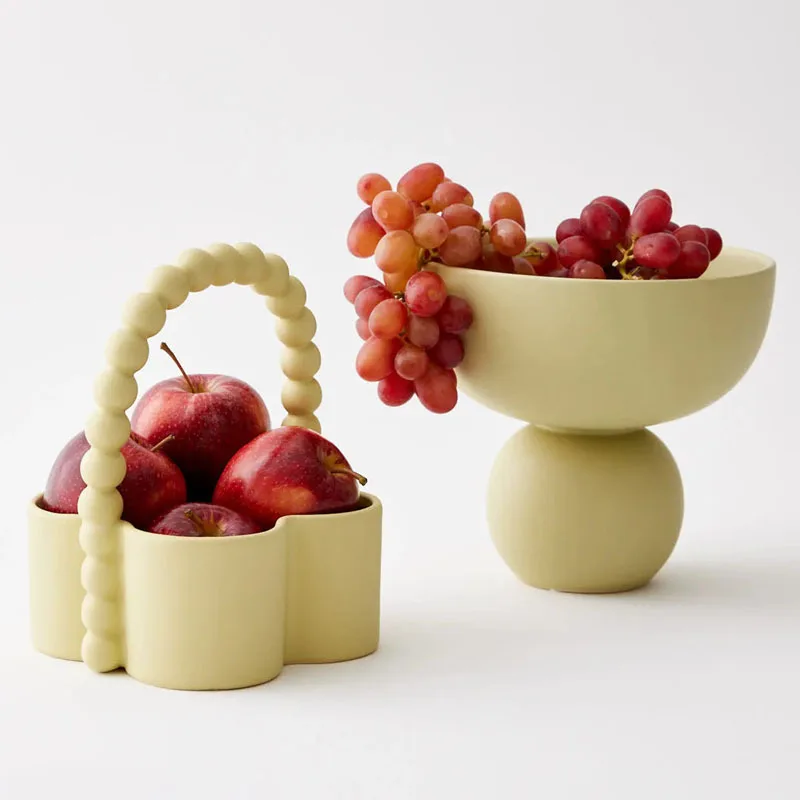 Ceramic fruit plate fruit plate cream wind, living room coffee table tray large high-footed ornament storage fruit plate