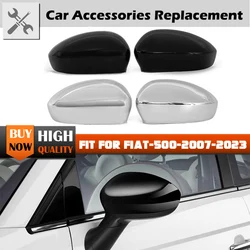 Fit For Fiat 500 2007 2008 2009 2010 2011-2023  Chrome /Gloss Black Rhyming  Car Rearview Mirror Cover Cap 735452185 735452186