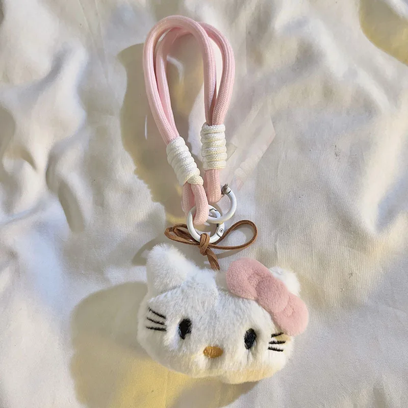 Sanrio Kawaii Hello Kitty พวงกุญแจอะนิเมะน่ารักแบบพกพาสร้อยข้อมือ Kt Bowknot ตกแต่งเชือกมือจี้เครื่องประดับ Charm ของขวัญ