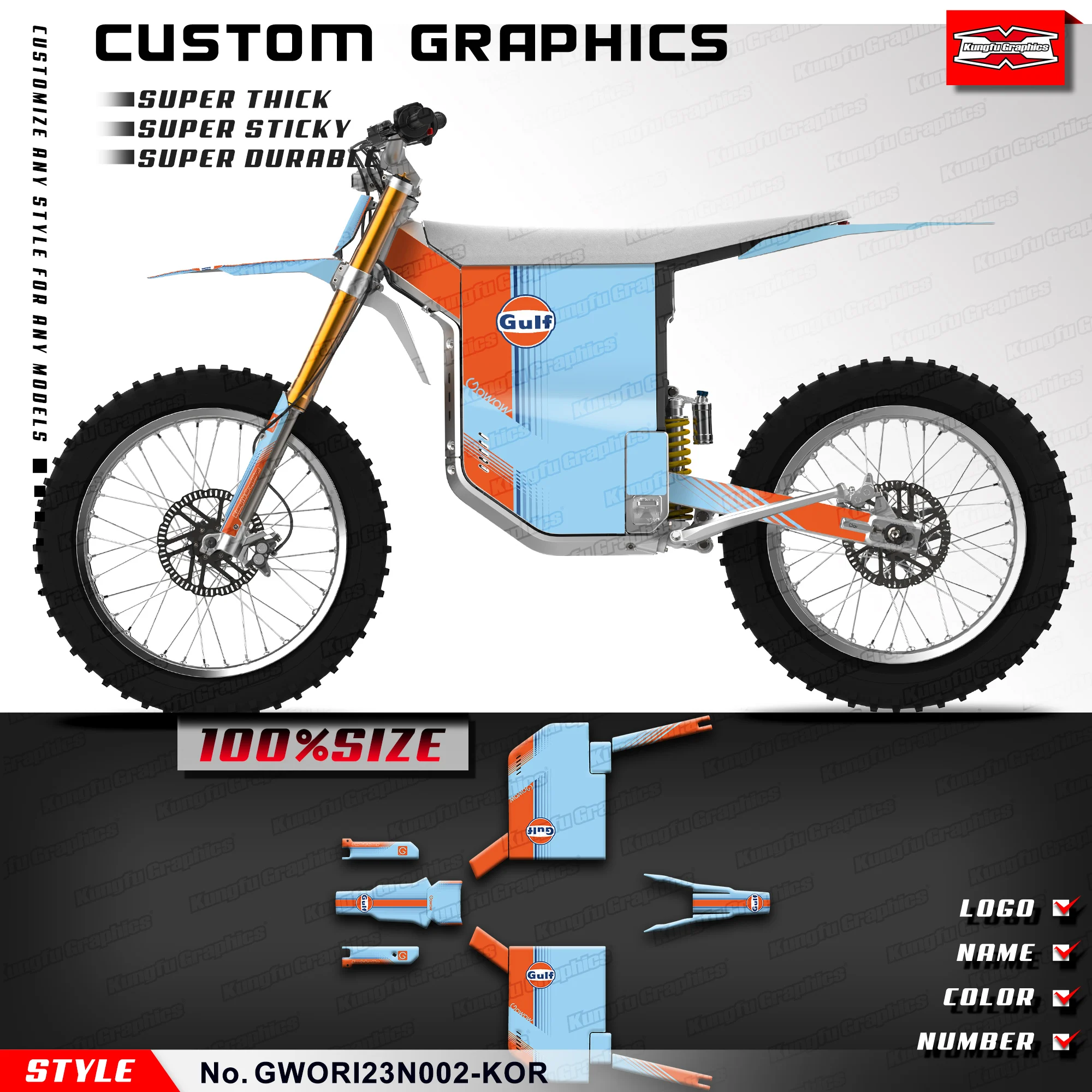 KUNGFU GRAPHICS Custom Sticker Kit Restyle Decal for Gowow Alpha / ORI Dirt eBike, GWORI23N002-KOR