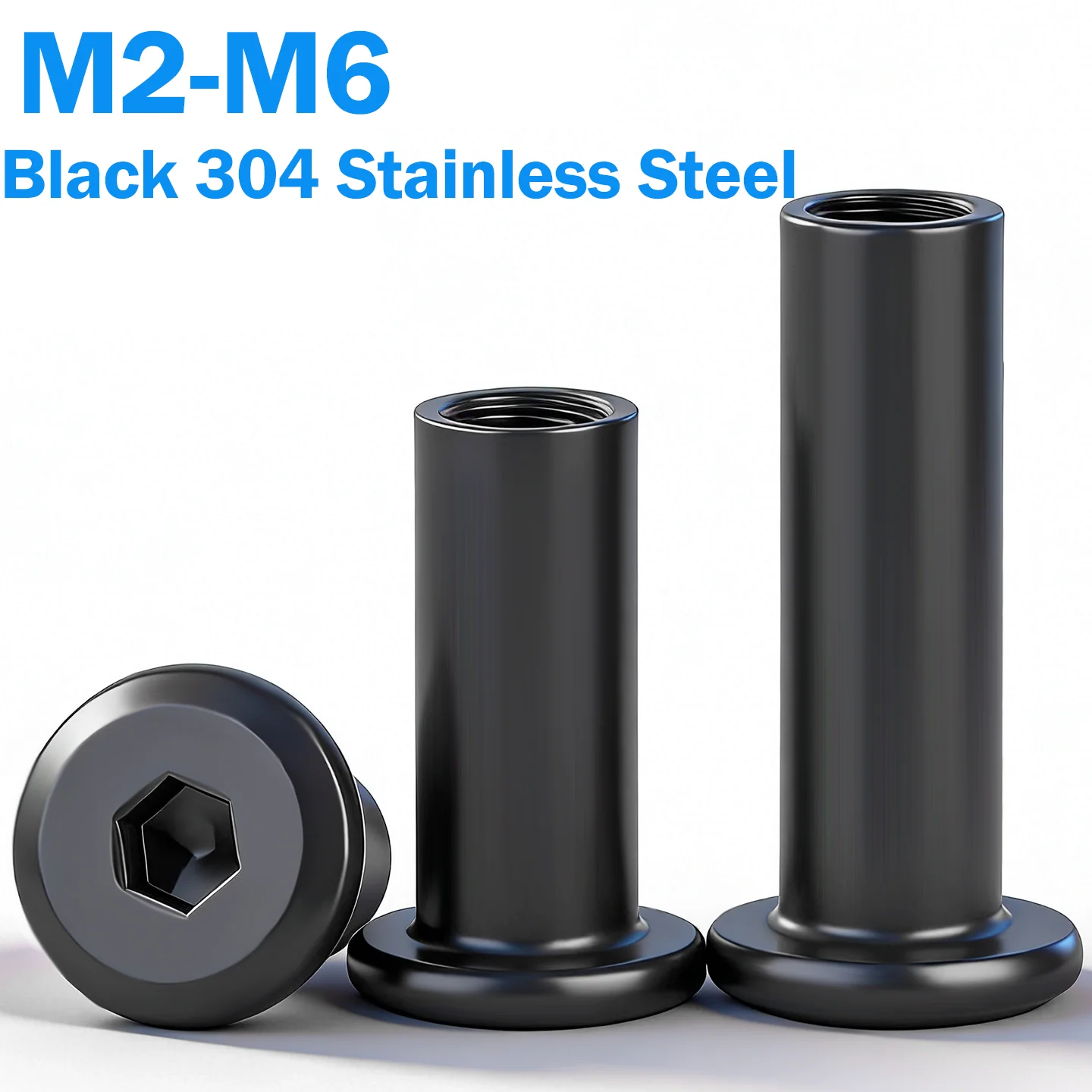 M2 M3 M4 M5 M6 Black 304 Stainless Steel Flat Hex Hexagon Socket Head Furniture Rivet Connector Insert Sleeve Cap Nut