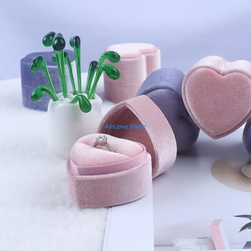 T4MD Elegant Heart Shaped Rings Storage Container for Anniversary Birthday Present